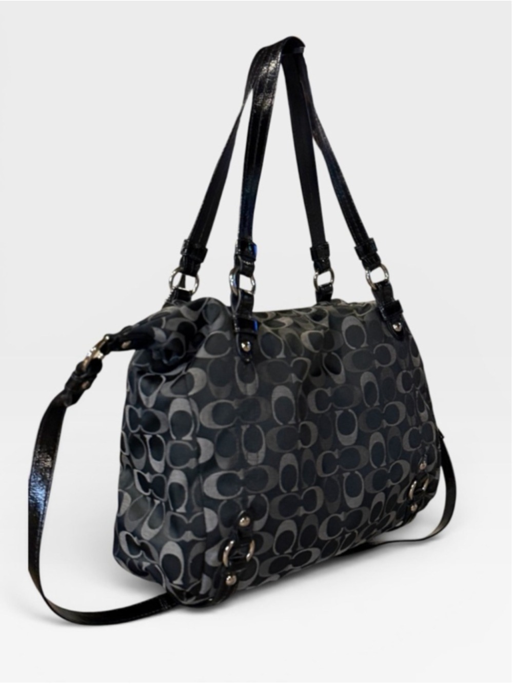Coach Black Grey Signature C Jacquard Shoulder Bag - Picture 5 of 13